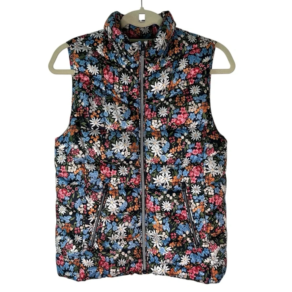Zara Girls Floral Puffer Vest Full Zip Quilted Padded Sleeveless Jacket 13/14